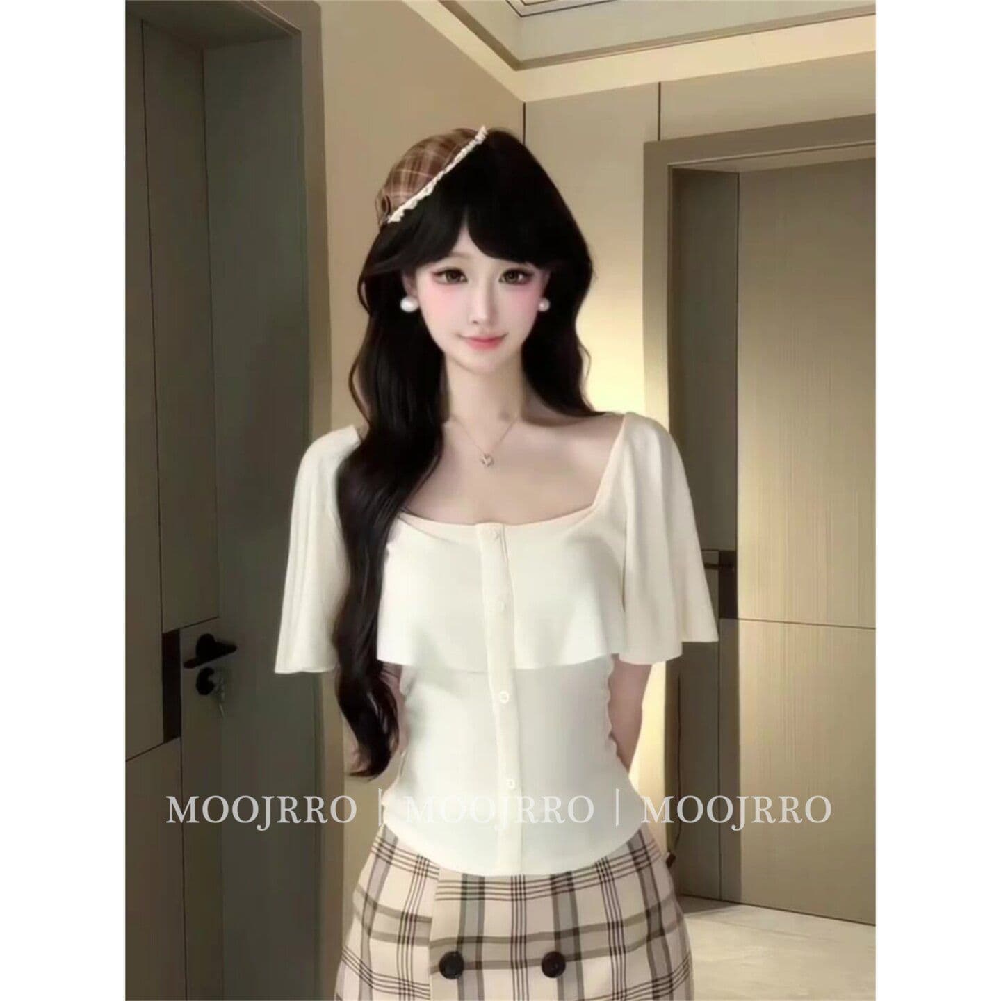 광장 칼라 프릴 반팔 티셔츠 여성 여름 프랑스식 핫걸 몸매 가꾸기 슬림해 보이는 작은 키 쇼트 스타일 니트 맨위 이미지 5