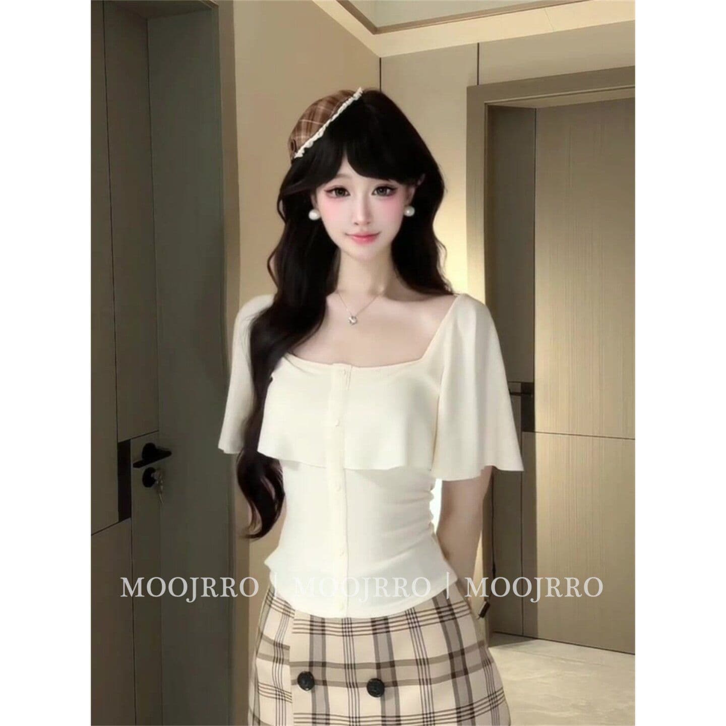 광장 칼라 프릴 반팔 티셔츠 여성 여름 프랑스식 핫걸 몸매 가꾸기 슬림해 보이는 작은 키 쇼트 스타일 니트 맨위 이미지 2