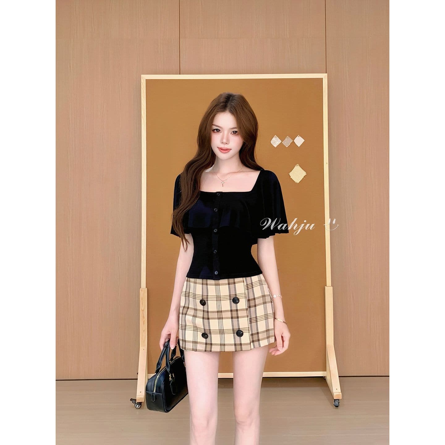광장 칼라 프릴 반팔 티셔츠 여성 여름 프랑스식 핫걸 몸매 가꾸기 슬림해 보이는 작은 키 쇼트 스타일 니트 맨위 이미지 4