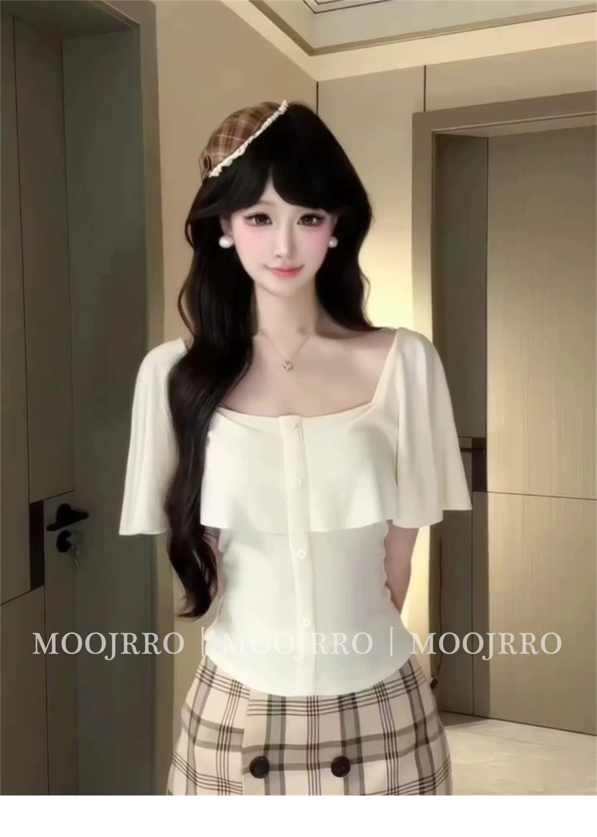 광장 칼라 프릴 반팔 티셔츠 여성 여름 프랑스식 핫걸 몸매 가꾸기 슬림해 보이는 작은 키 쇼트 스타일 니트 맨위 상세 이미지 3