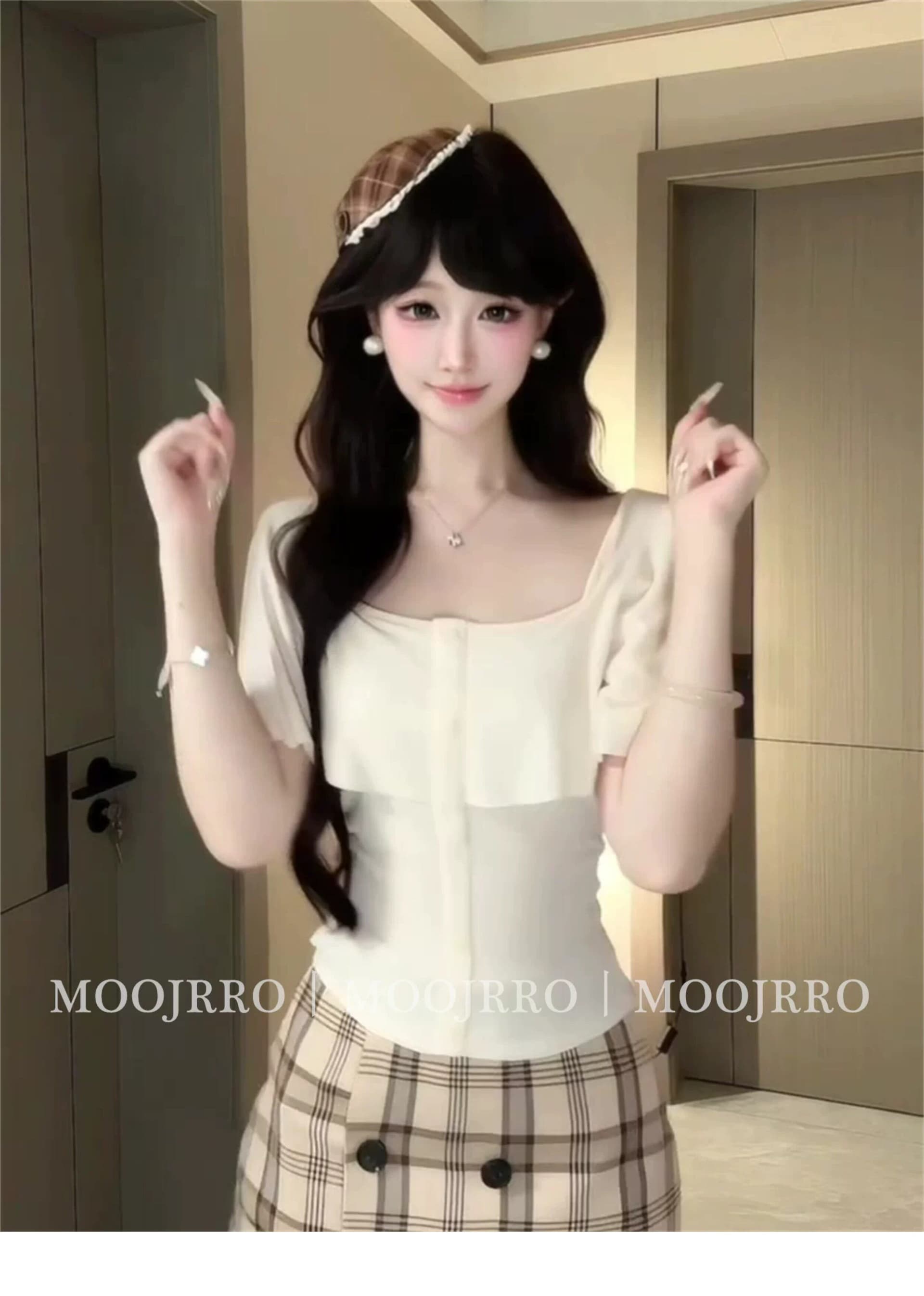 광장 칼라 프릴 반팔 티셔츠 여성 여름 프랑스식 핫걸 몸매 가꾸기 슬림해 보이는 작은 키 쇼트 스타일 니트 맨위 상세 이미지 6