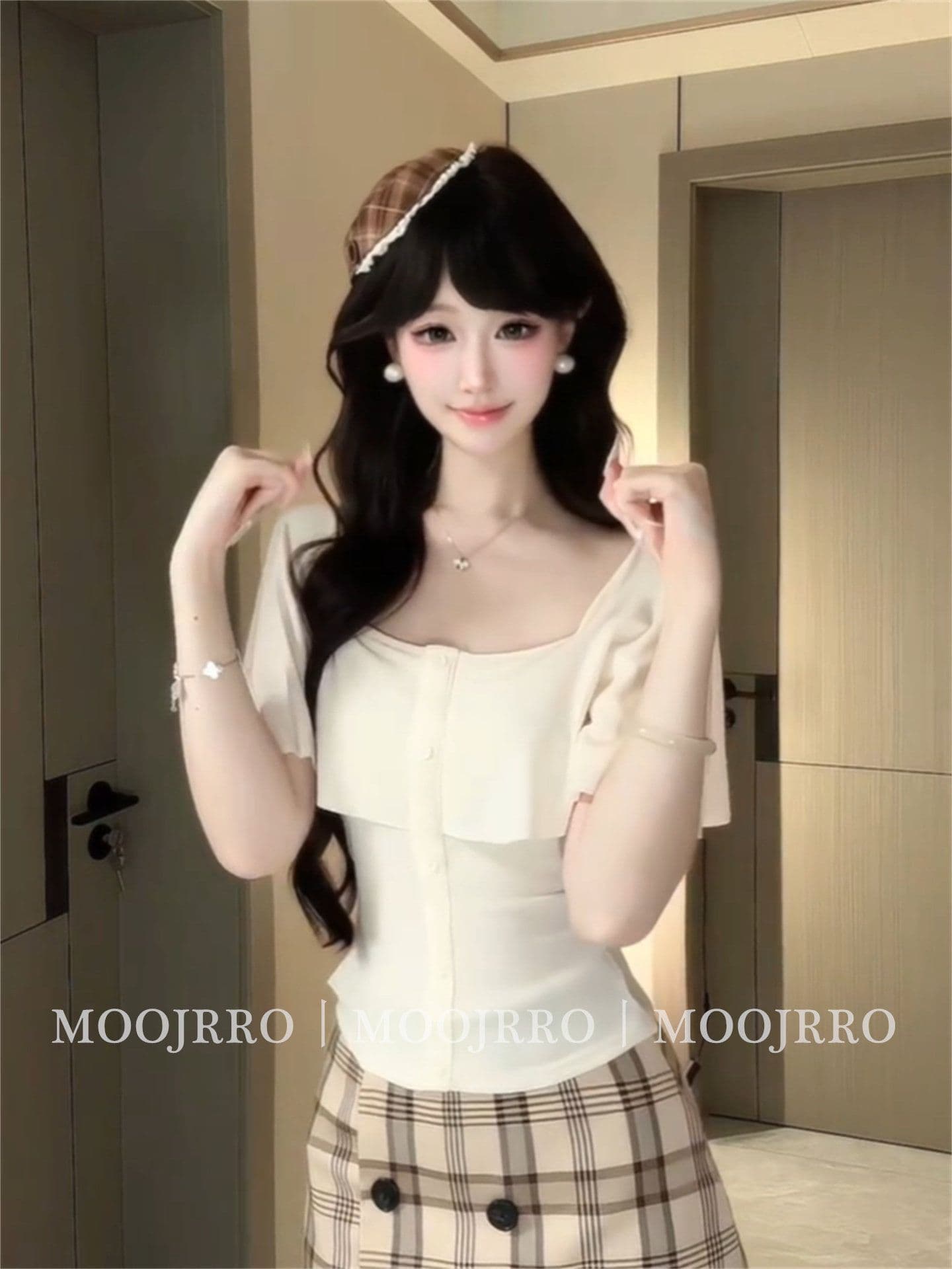 광장 칼라 프릴 반팔 티셔츠 여성 여름 프랑스식 핫걸 몸매 가꾸기 슬림해 보이는 작은 키 쇼트 스타일 니트 맨위 상세 이미지 7