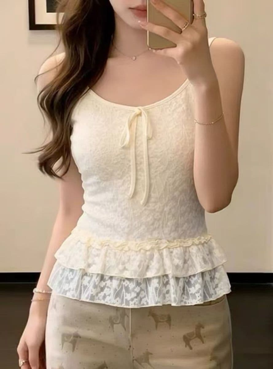 경관 그림 원본 레이스 260 그램 와 사고 방식 달콤함 나비 넥타이 레이스 슬립 여성 슬림해 보이는 맨위 이미지 2