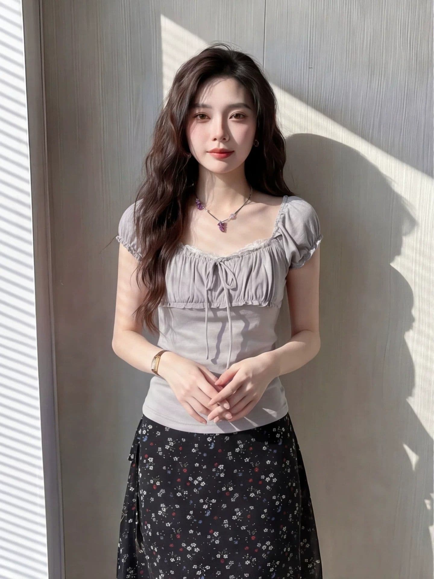 사람들 면 모달 1 1 와 사고 방식 260 그램 레이스 반팔 티셔츠 여성 여름 새로운 레이스업 디자인 맨위 이미지 2