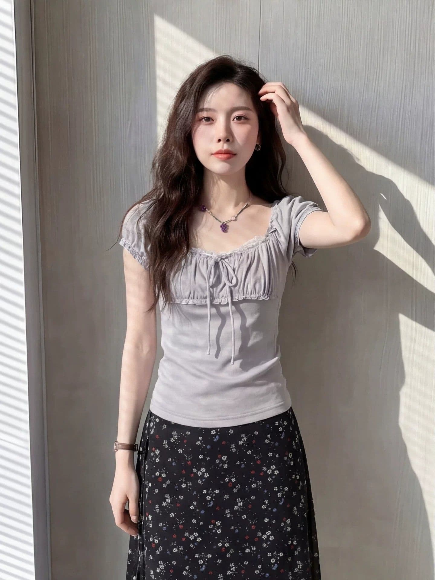 사람들 면 모달 1 1 와 사고 방식 260 그램 레이스 반팔 티셔츠 여성 여름 새로운 레이스업 디자인 맨위 이미지 3