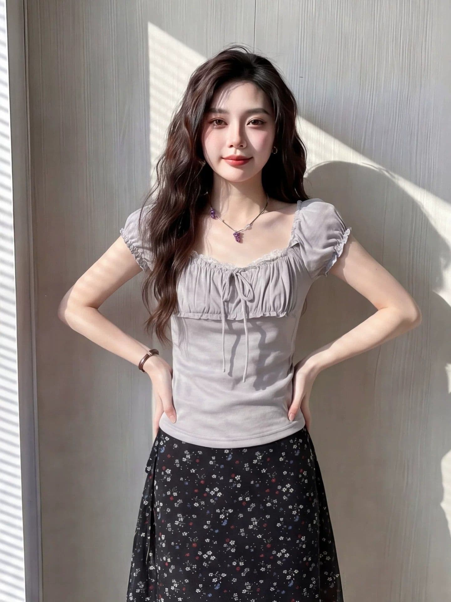 사람들 면 모달 1 1 와 사고 방식 260 그램 레이스 반팔 티셔츠 여성 여름 새로운 레이스업 디자인 맨위 상세 이미지 2