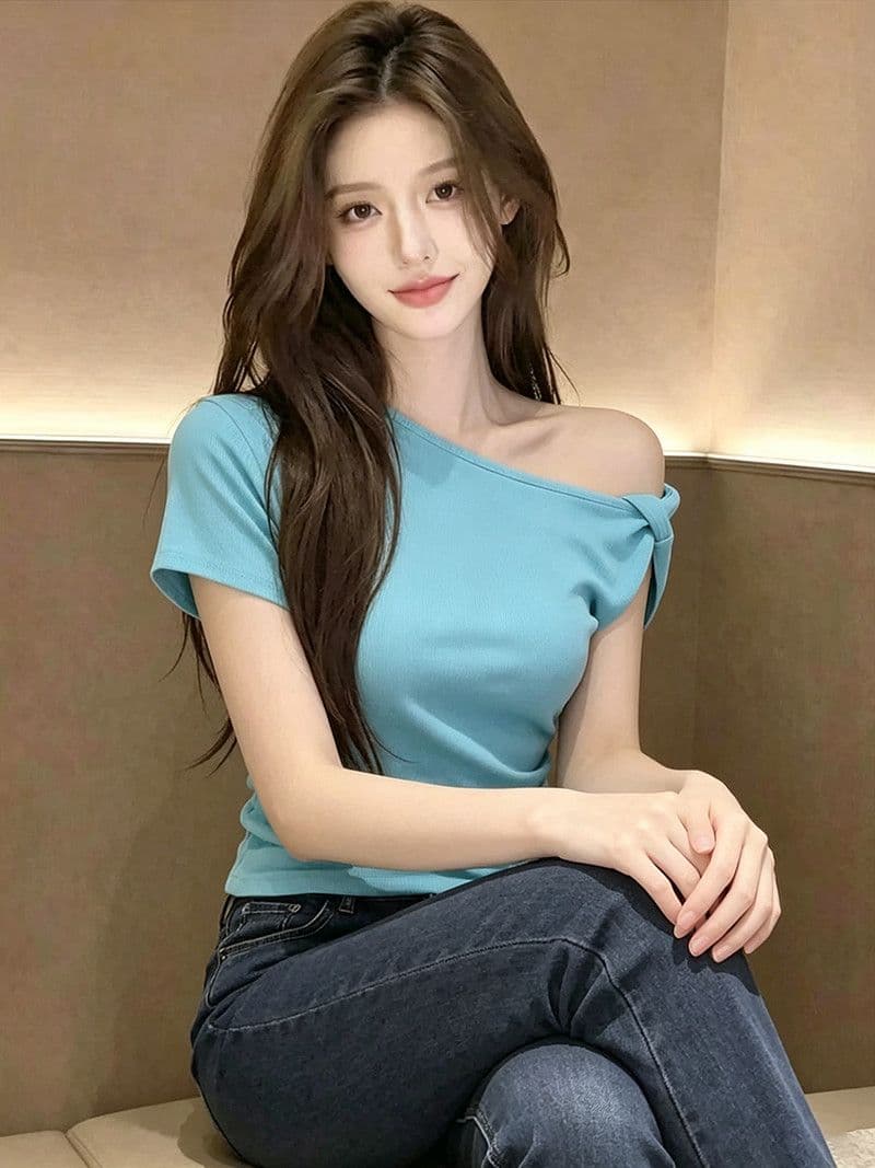 경관 그림 1 1 순면 210 그램 여름 새로운 섹시함 핫걸 몸매 가꾸기 슬림해 보이는 다용도 오프숄더 맨위 상세 이미지 4