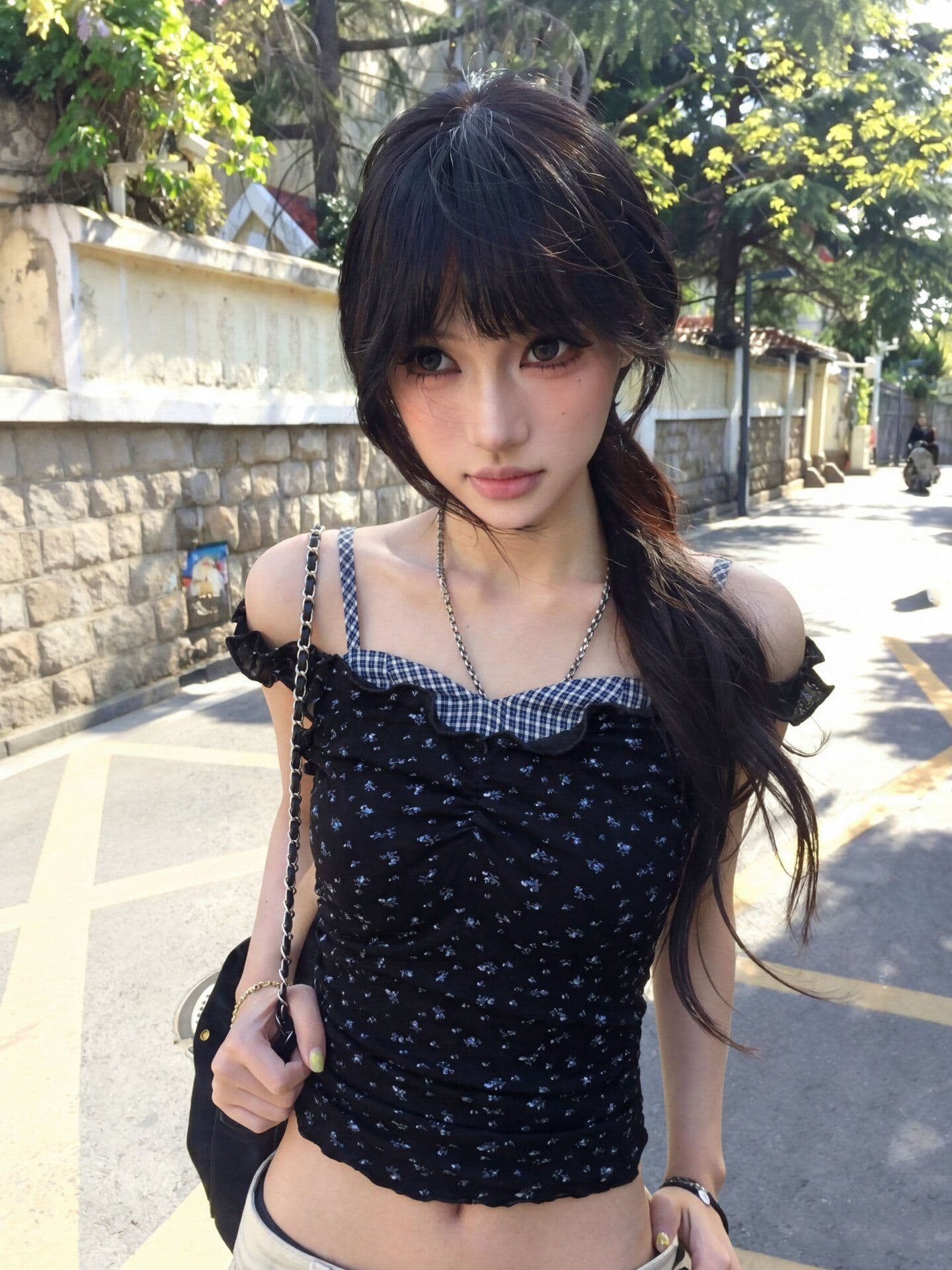 한 부서 꽃무늬 오프숄더 페이크 레이어드 캐미솔 여자 여름 순수한 욕망 핫걸 몸매 가꾸기 쇼트 스타일 오프숄더 맨위 상세 이미지 2