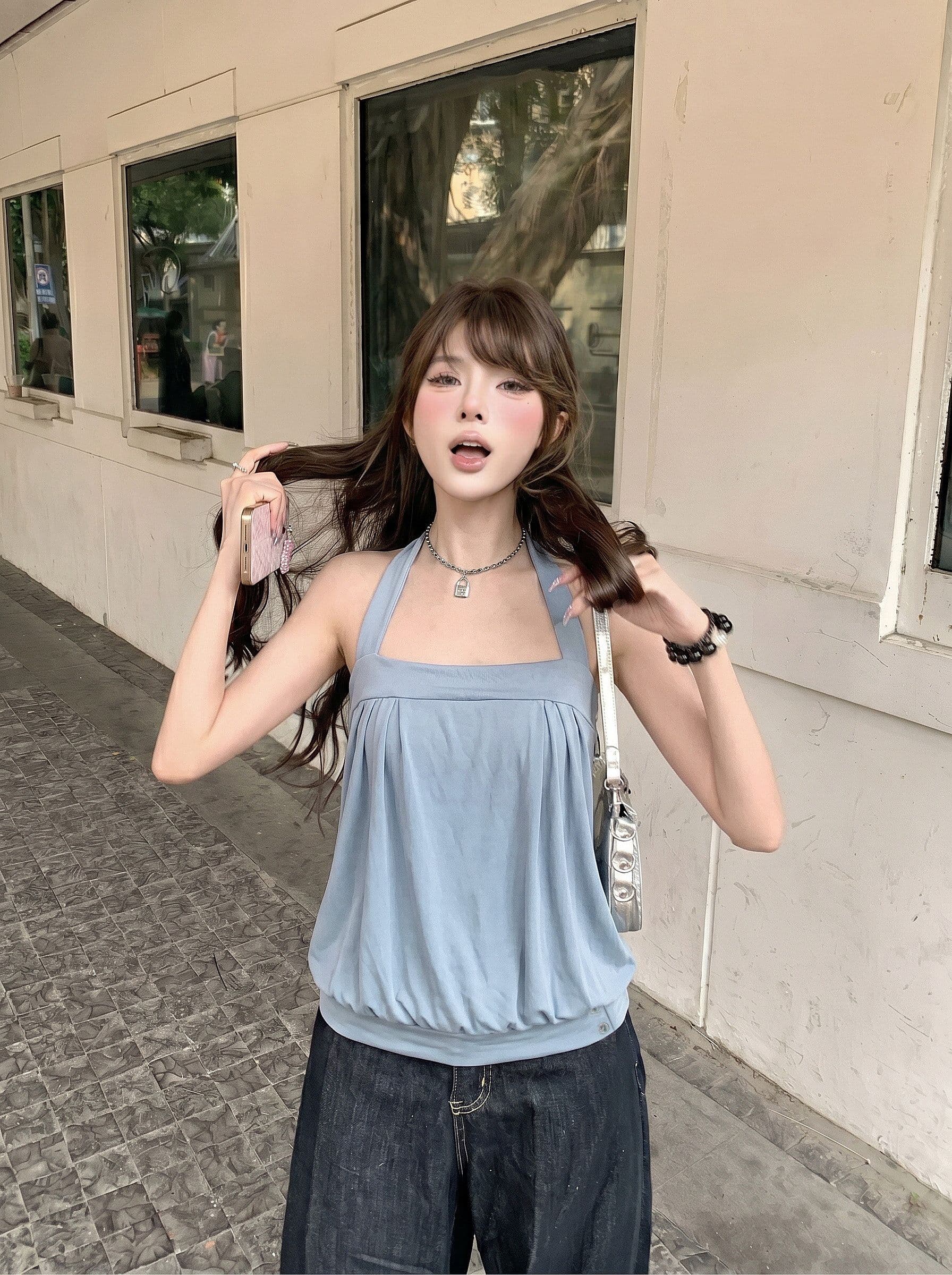kumikumi 순수한 욕망 바람 어두운 회색 행침 목 조끼 여성 의류 여름 새로운 연령 감소 다용도 민소매 맨위 상세 이미지 7
