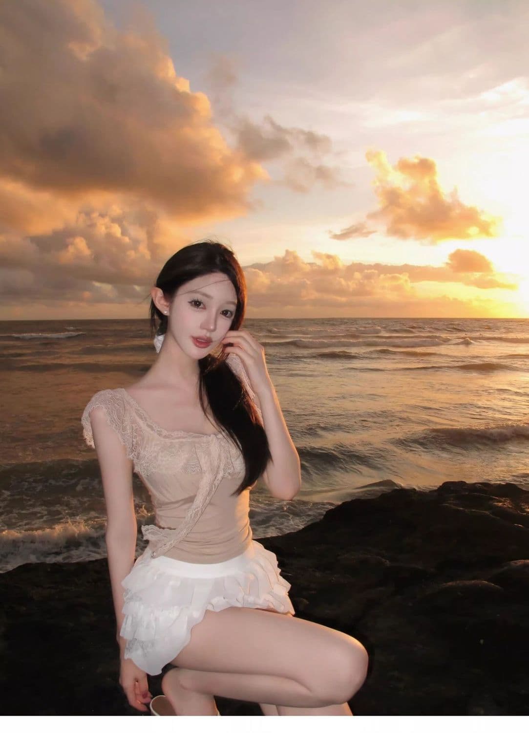 사람들 면 260 그램 원본 것 순수한 욕망 레이스 조각 작은 날다 소매 티셔츠 여성 여름 몸매 가꾸기 슬림해 보이는 맨위 이미지 2