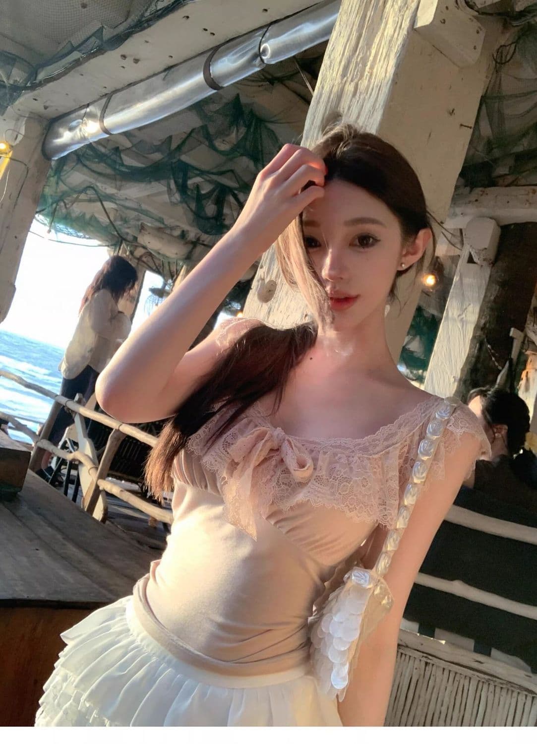 사람들 면 260 그램 원본 것 순수한 욕망 레이스 조각 작은 날다 소매 티셔츠 여성 여름 몸매 가꾸기 슬림해 보이는 맨위 이미지 4
