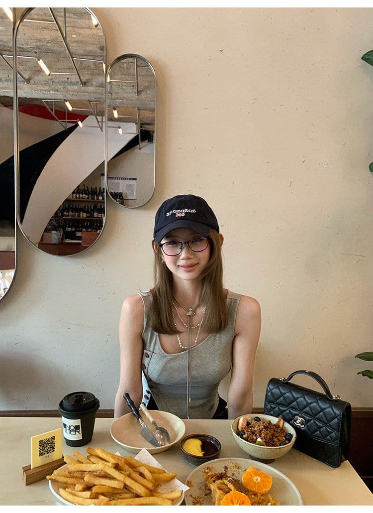 tongiiuu vtg 행성 디자인 센스 비스듬한 칼라 비대칭 트임 단추 조끼 여성 민소매 맨위 여름 상세 이미지 12