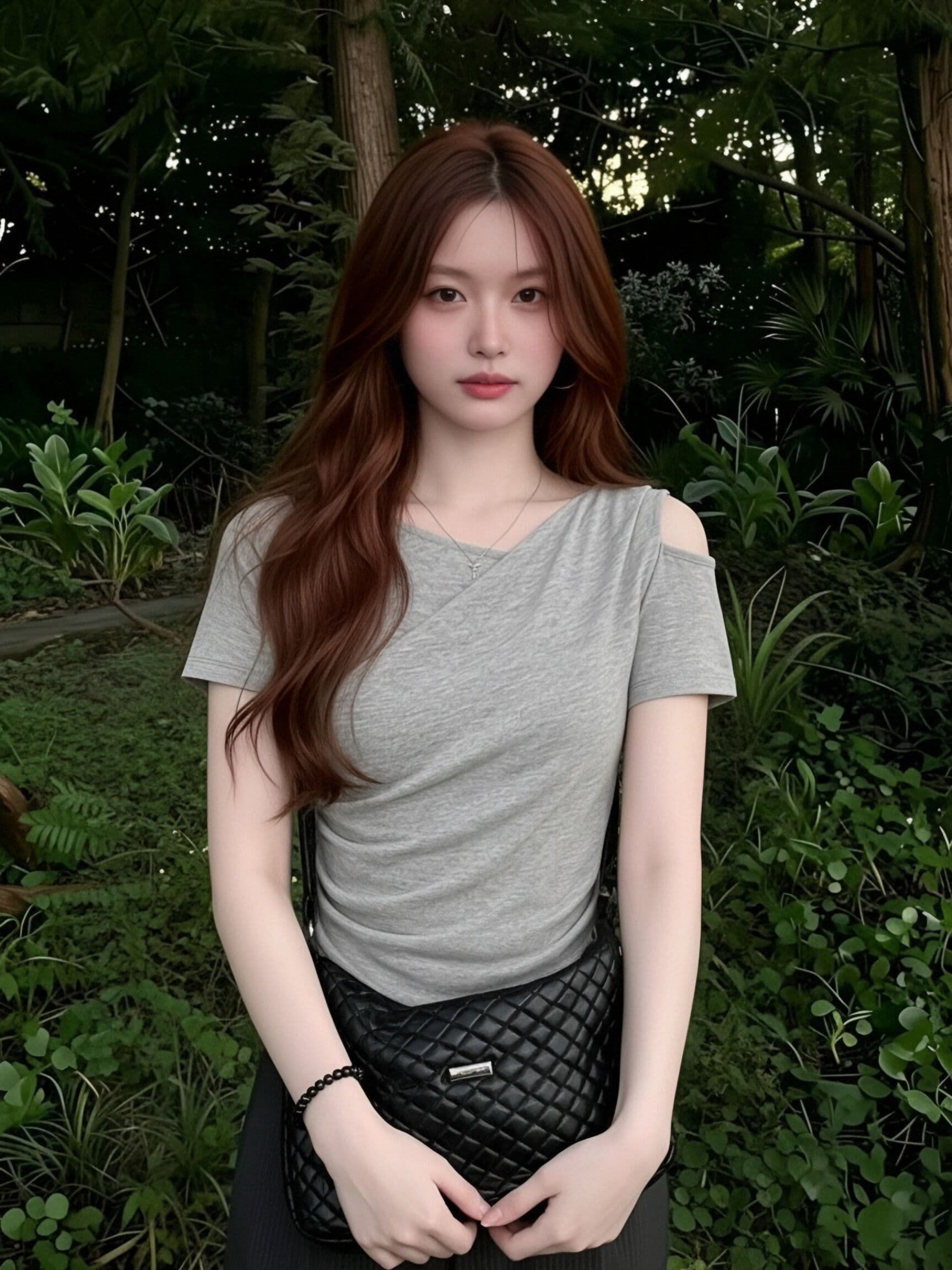 200그램 와 사고 방식 원본 이중층 것 회색 오프숄더 주름 허리 수축 반팔 티셔츠 여성 아름다운 맨위