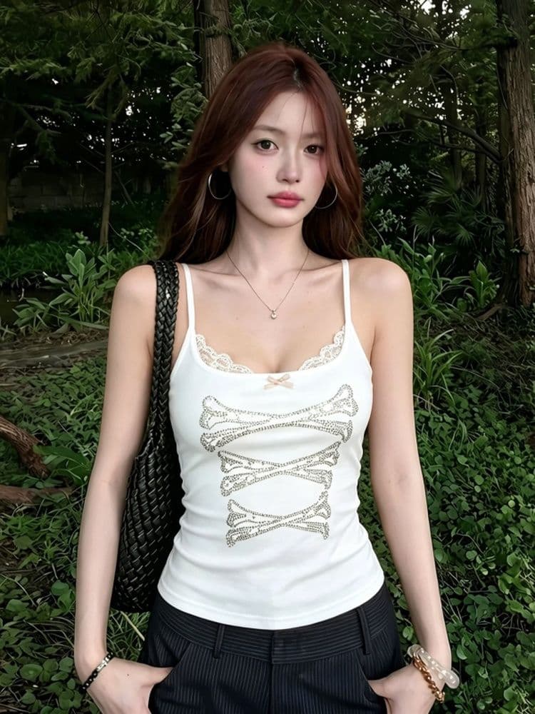 40 순면 아메리칸 핫걸 뼈 핫픽스 레이스 캐미솔 여름 몸매 가꾸기 인사이드 가져 가라. 디자인 센스 맨위