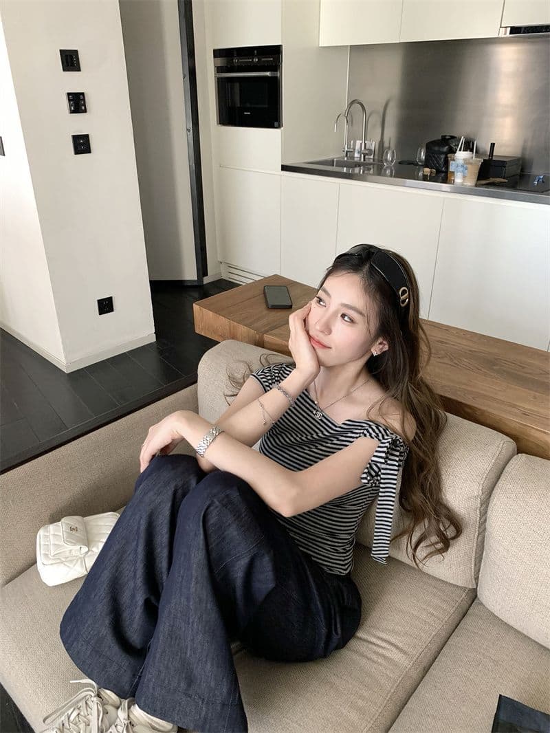 260 그램 1 1 인 면 일방적 인 스트랩 비스듬한 어깨 반팔 티셔츠 디자인 센스 몸매 가꾸기 품격 쇼트 스타일 맨위 상세 이미지 29