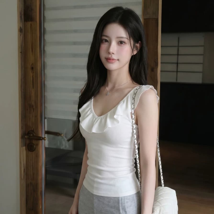 40 차가운 실크 코튼 싸움 쉬폰 순수한 욕망 연꽃 잎 여성 여름 오프숄더 디자인 센스 몸매 가꾸기 슬림해 보이는 티셔츠 맨위 이미지 5