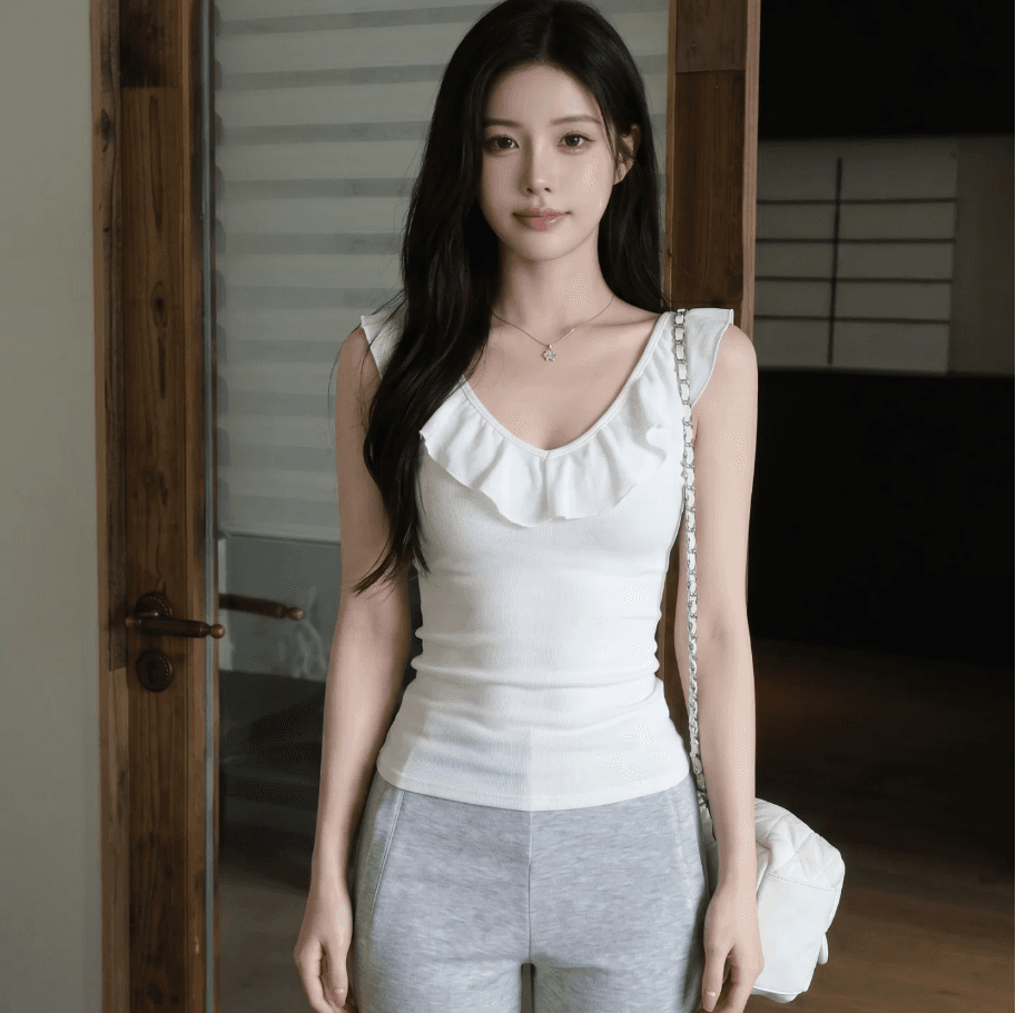 40 차가운 실크 코튼 싸움 쉬폰 순수한 욕망 연꽃 잎 여성 여름 오프숄더 디자인 센스 몸매 가꾸기 슬림해 보이는 티셔츠 맨위 상세 이미지 2