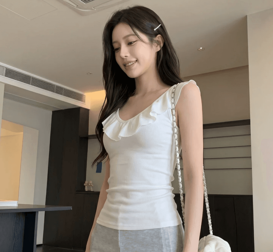 40 차가운 실크 코튼 싸움 쉬폰 순수한 욕망 연꽃 잎 여성 여름 오프숄더 디자인 센스 몸매 가꾸기 슬림해 보이는 티셔츠 맨위 상세 이미지 4