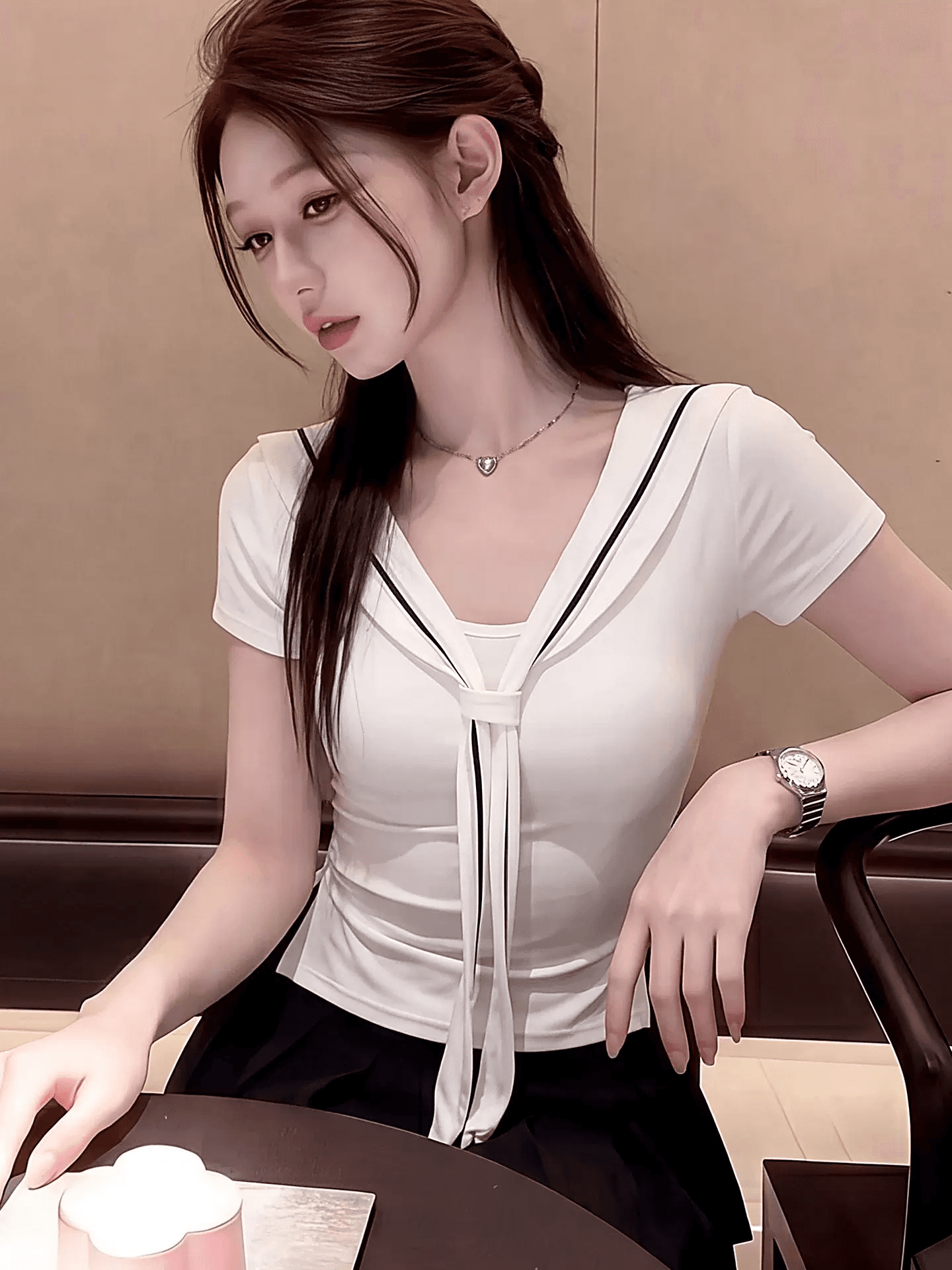 40 1 1 오스트리아 세대 서울 좋은 면 220 그램 학원 스타일 품격 화이트 긍정적 인 어깨 반팔 이미지 4