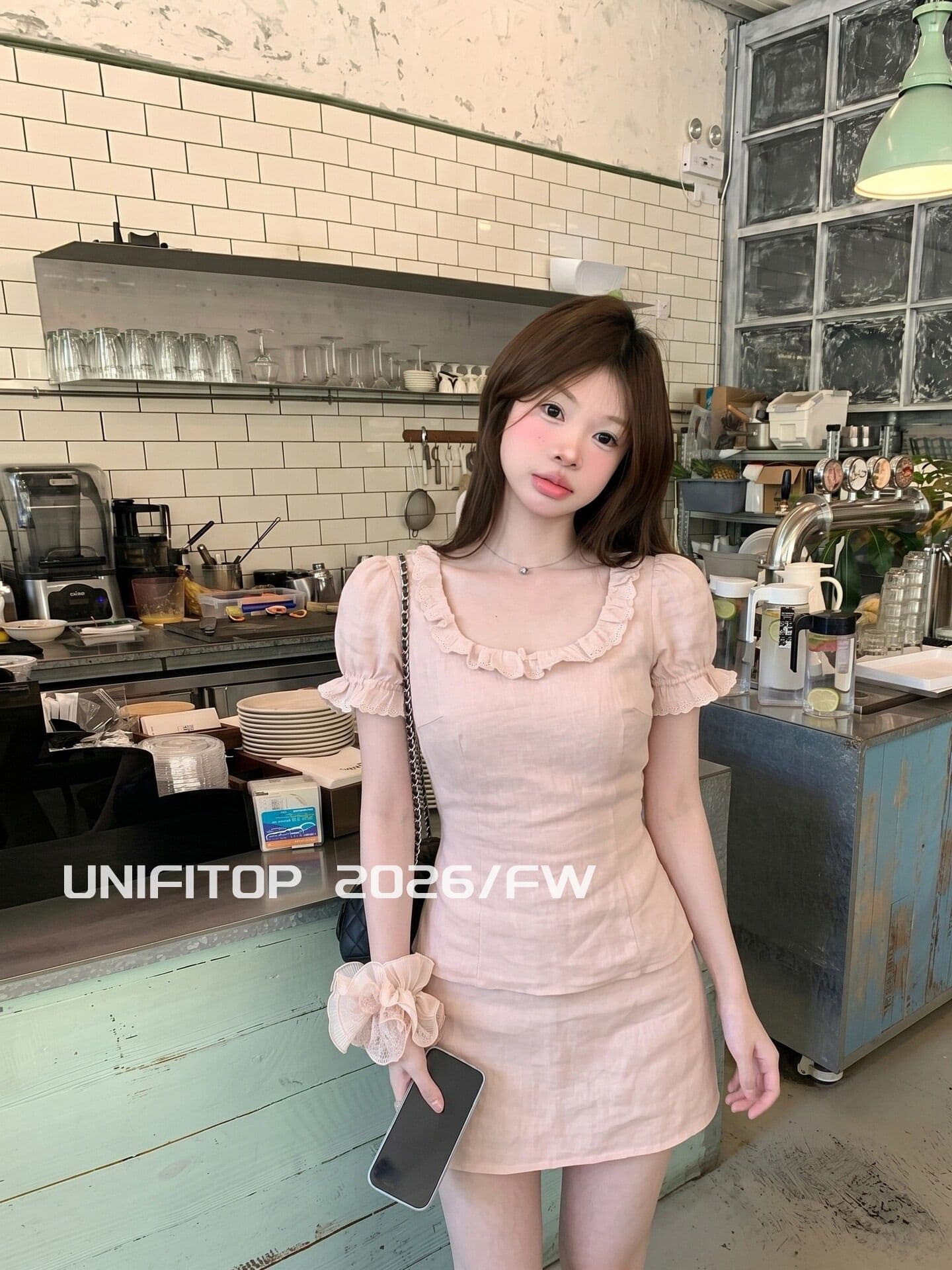 모래 면 평직 달콤한 스타일 레이스 반팔 여성 셔츠 여름 새로운 한 부서 디자인 센스 허리 수축 디스플레이 얇고 작은 맨위 이미지 3