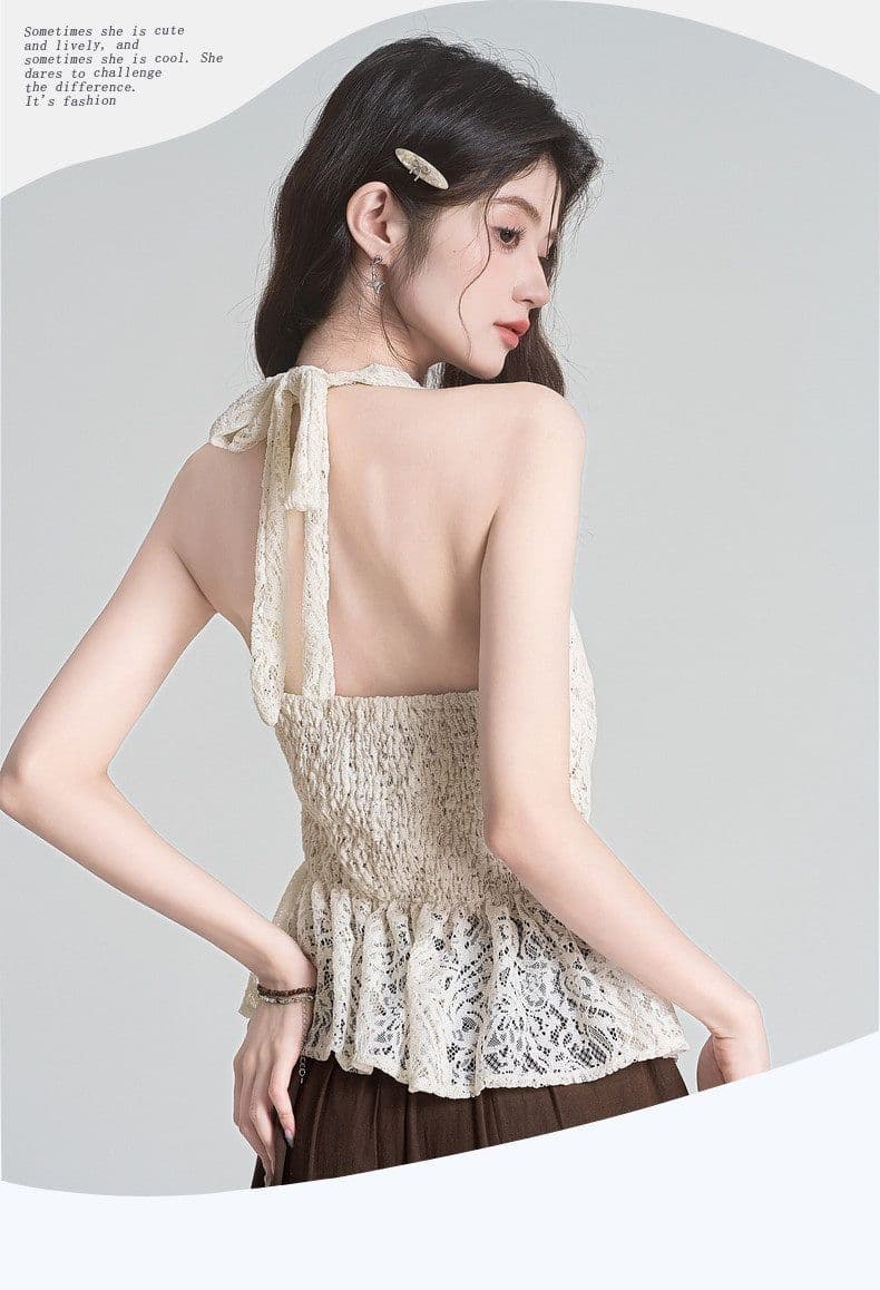 원본 원단 여름 레이스업 레이스 민소매 캐미솔 한 부서 행침 목 허리 수축 외출용 맨위 상세 이미지 3