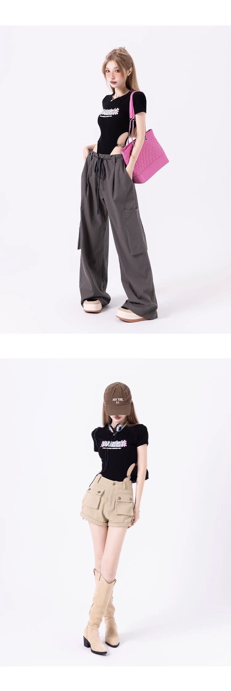 핫걸 검정색 반팔 티셔츠 여성 여름 올인원 의류 이슬 허리 몸매 가꾸기 올인원 맨위 작은 대중 디자인 센스 상세 이미지 11