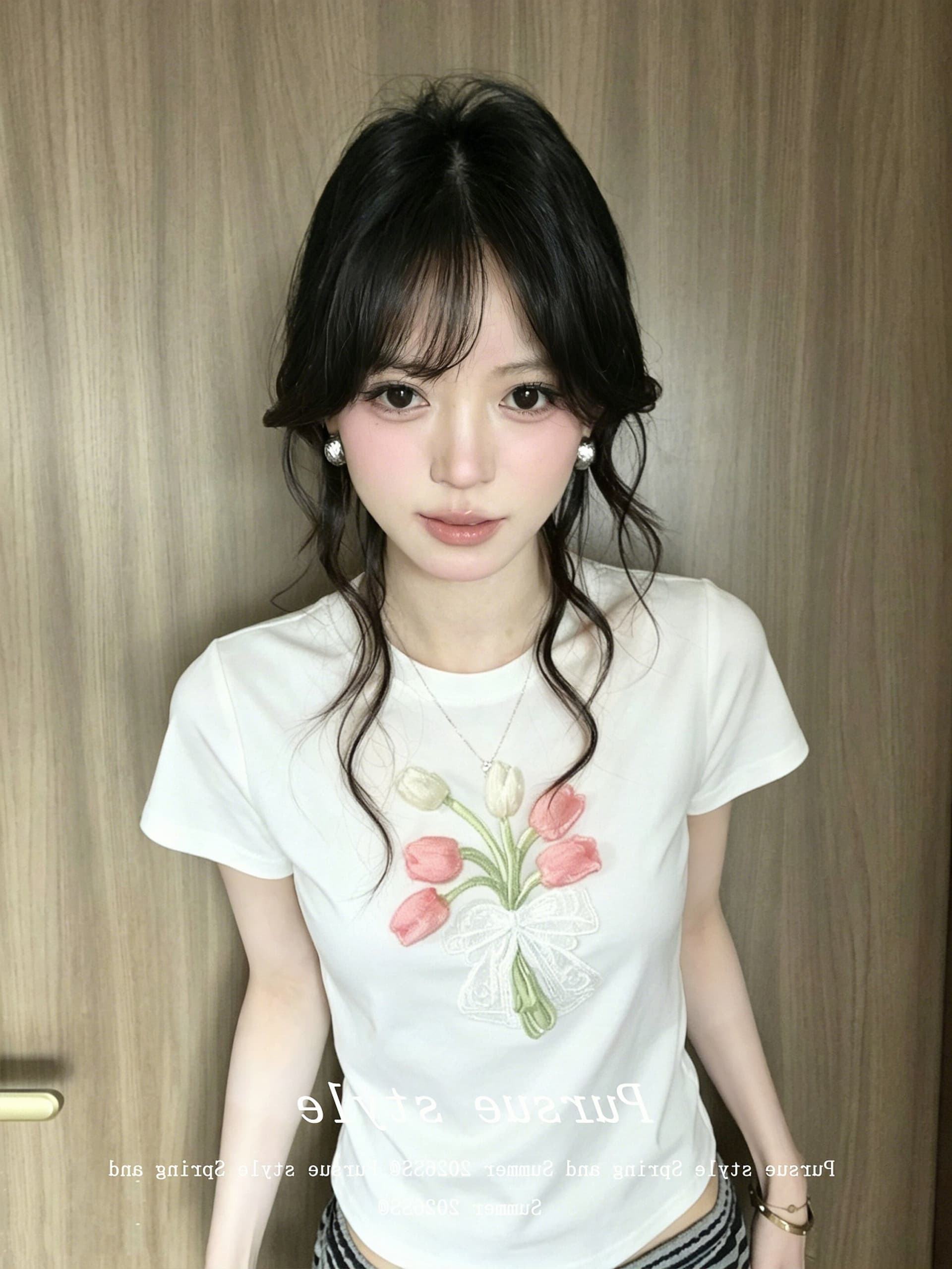 210 그램 좋은 면 한국 스타일 긍정적 인 어깨 티셔츠 여성 여름 착용 가져 가라. 3 차원 꽃 화이트 라운드 넥 반팔 디자인 센스 맨위 상세 이미지 5
