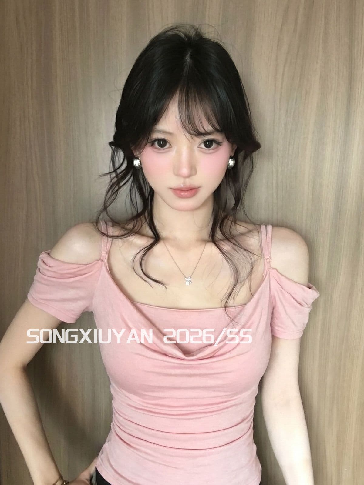 송 보여주기 妍 seniors 도파민 핑크색 흔들다 칼라 몸매 가꾸기 조끼 티셔츠 투피스 세트 달콤한 매운맛 소녀 바람 세트 상세 이미지 4