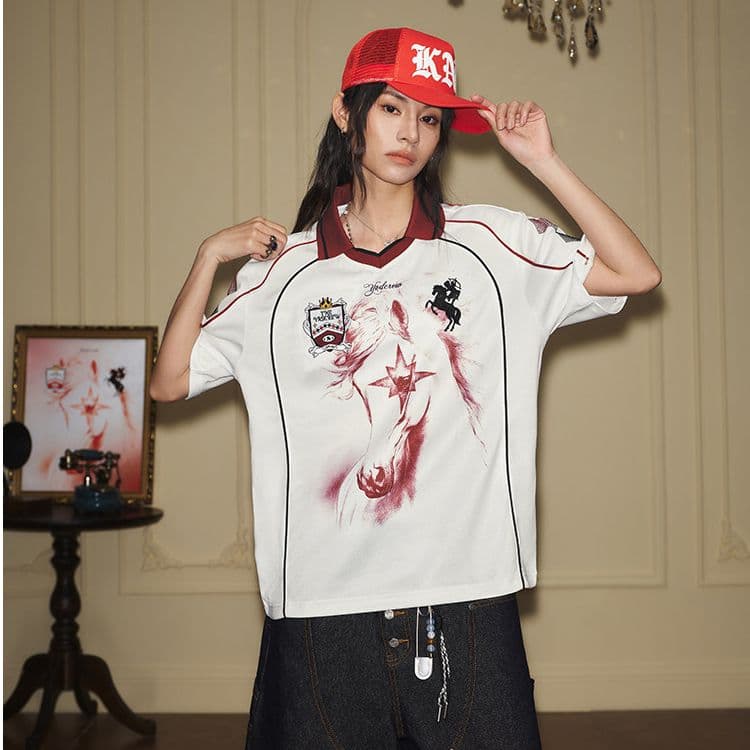 원본 저지 원단 원본 솜씨 아메리칸 트렌드 저지 공 서비스 POLO 셔츠 폴로 칼라 반팔 티셔츠 여름 남녀