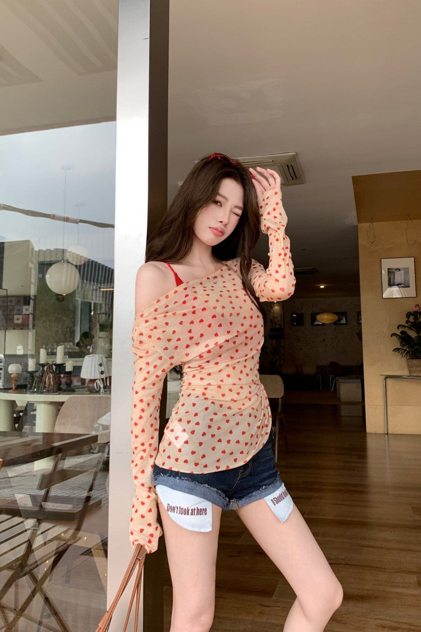 원본 가슴 패드 핫걸 하트 망사 티셔츠 인사이드 가져 가라. 행침 목 조끼 여성 여름 해변가 휴가 바람 태국 사람 스타일 상세 이미지 6