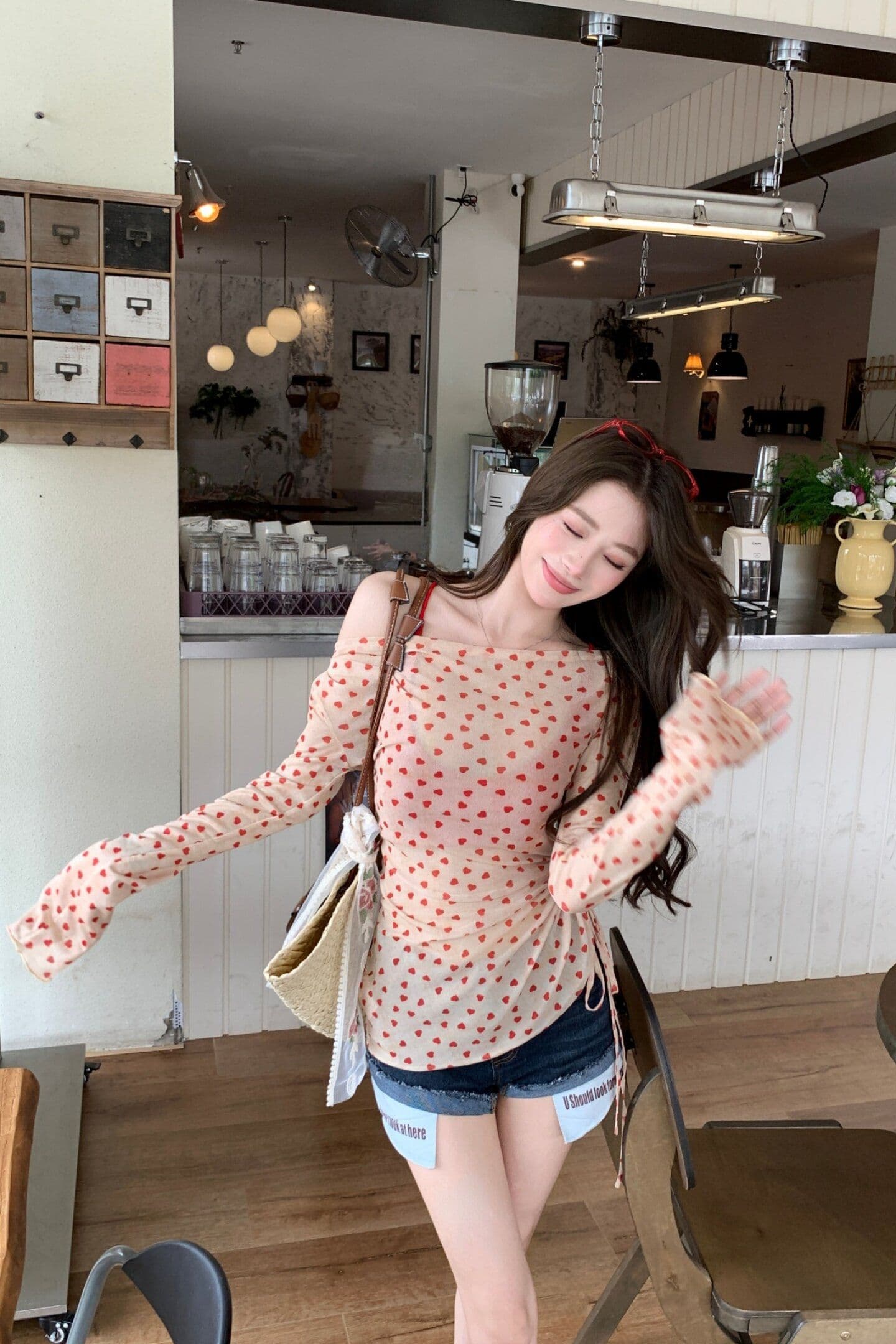 원본 가슴 패드 핫걸 하트 망사 티셔츠 인사이드 가져 가라. 행침 목 조끼 여성 여름 해변가 휴가 바람 태국 사람 스타일 상세 이미지 9