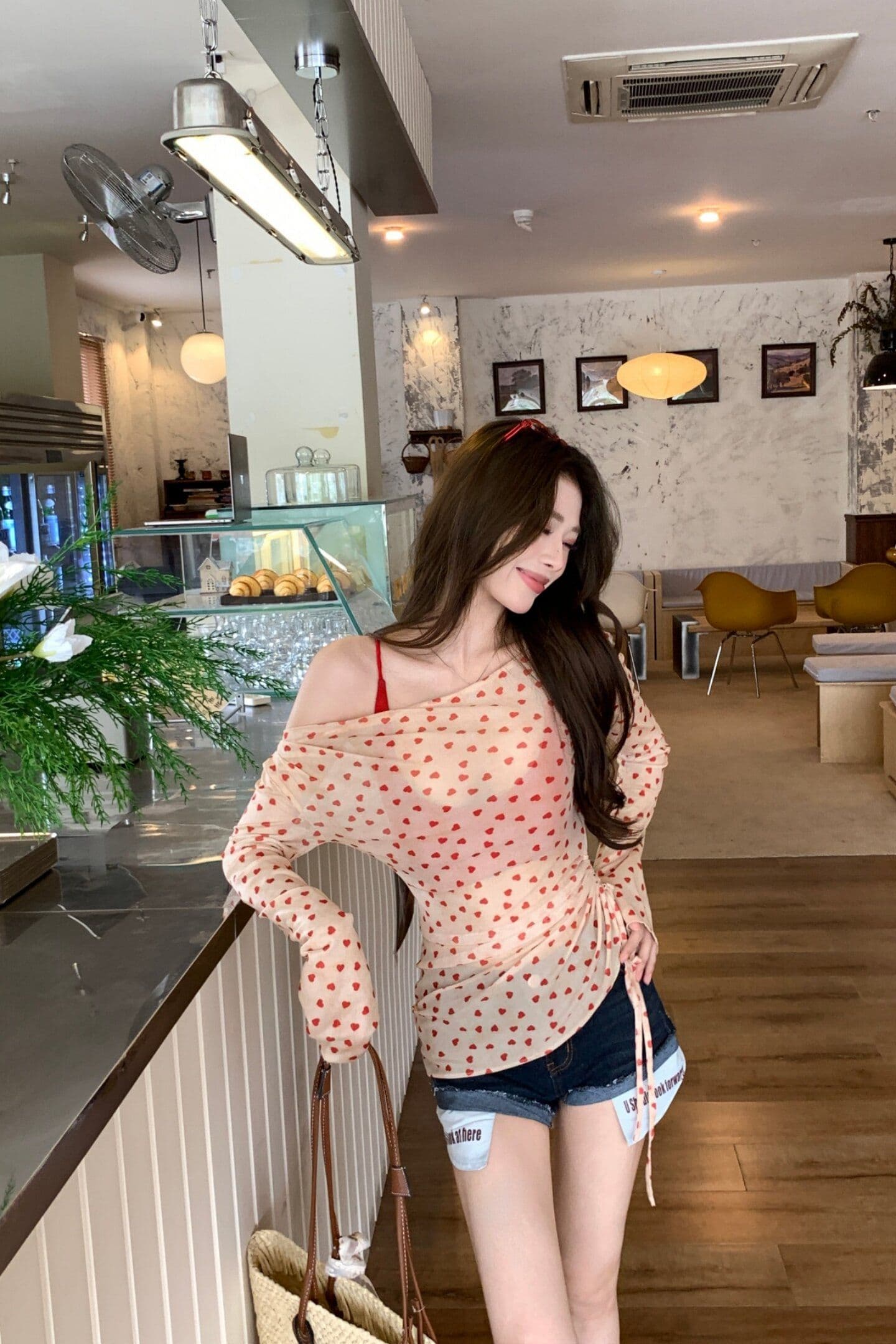 원본 가슴 패드 핫걸 하트 망사 티셔츠 인사이드 가져 가라. 행침 목 조끼 여성 여름 해변가 휴가 바람 태국 사람 스타일 상세 이미지 11