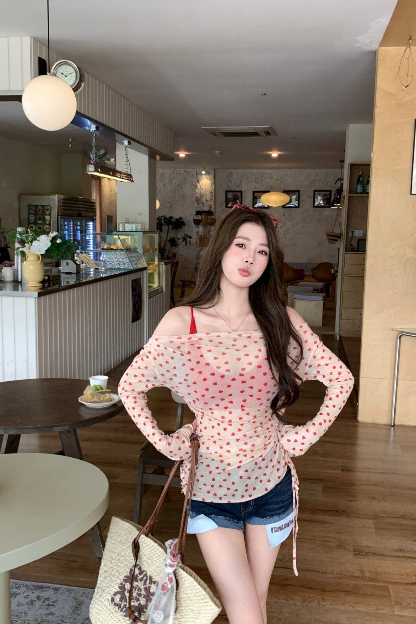 원본 가슴 패드 핫걸 하트 망사 티셔츠 인사이드 가져 가라. 행침 목 조끼 여성 여름 해변가 휴가 바람 태국 사람 스타일 상세 이미지 15