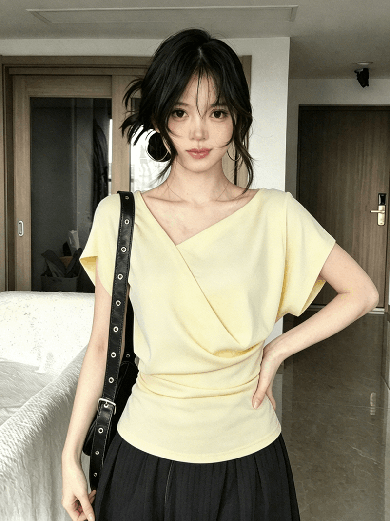 경관 그림 1 1 와 사고 방식 260 그램 품격 흔들다 칼라 반팔 여성 여름 슬림해 보이는 허리 수축 디자인 센스 다용도 맨위 상세 이미지 2