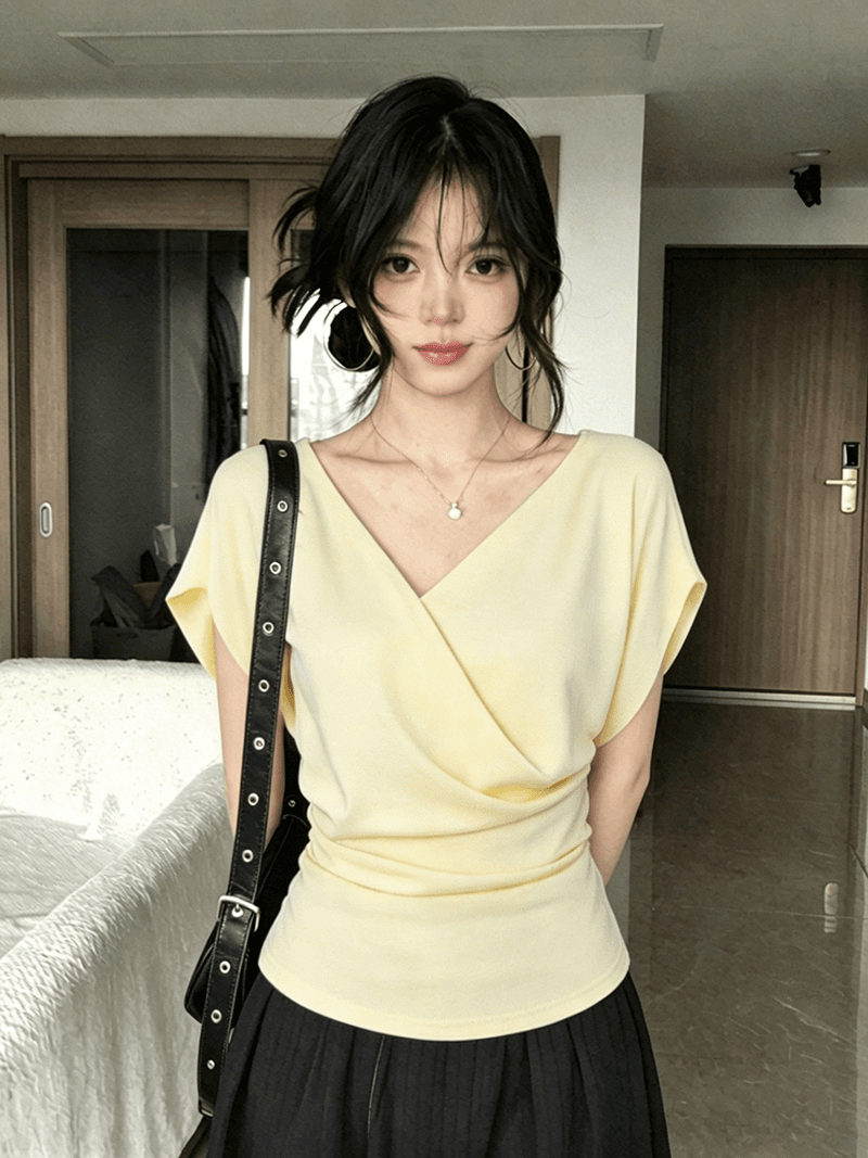 경관 그림 1 1 와 사고 방식 260 그램 품격 흔들다 칼라 반팔 여성 여름 슬림해 보이는 허리 수축 디자인 센스 다용도 맨위 상세 이미지 3