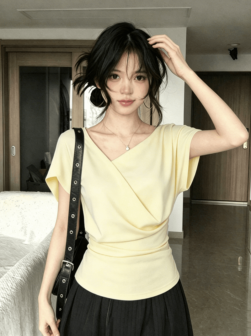 경관 그림 1 1 와 사고 방식 260 그램 품격 흔들다 칼라 반팔 여성 여름 슬림해 보이는 허리 수축 디자인 센스 다용도 맨위 상세 이미지 4