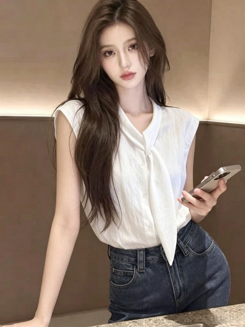 폴리 에스터 브로케이드 주름 원본 천 이후 패키지 한 부서 부드러운 품격 여성 셔츠 여름 화이트 작은 날다 소매 다용도 맨위 상세 이미지 1