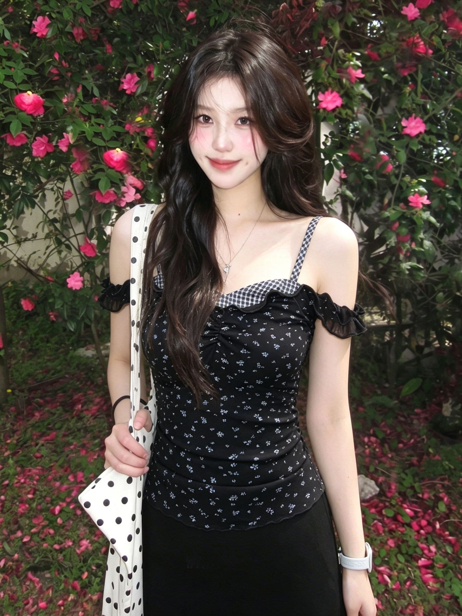 한 부서 여름 페이크 레이어드 여성 캐미솔 슬림해 보이는 고유 한 꽃무늬 오프숄더 핫걸 맨위 몸매 가꾸기 기본 셔츠 상세 이미지 2