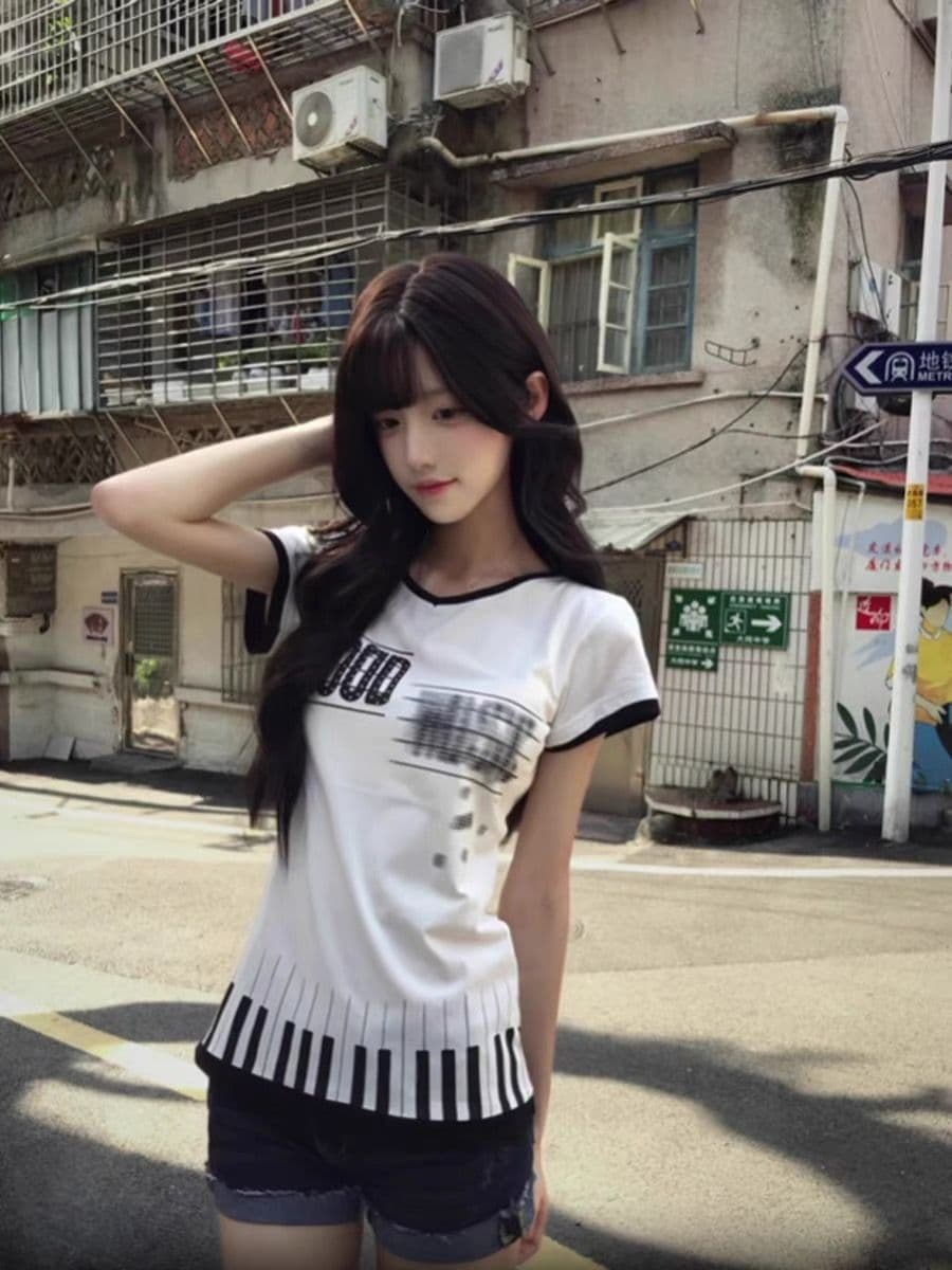 프린트 보안 버클 행침 카드 40 순면 230 크 반팔 s-xl 상세 이미지 4