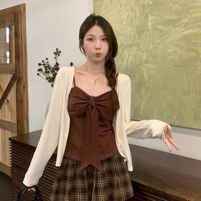 사람들 면 모달 1 1 와 사고 방식 260 그램 홍콩 느낌 스타일 나비 매듭 스트랩 몸매 가꾸기 핫걸 맨위 여성 상세 이미지 1