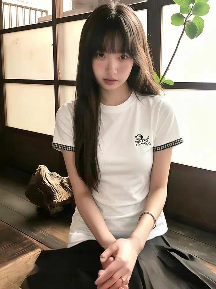 40 면 1 1 오스트리아 세대 서울 220 그램 자수 네리 가게 천 아메리칸 강아지 자수 반팔 이미지 3
