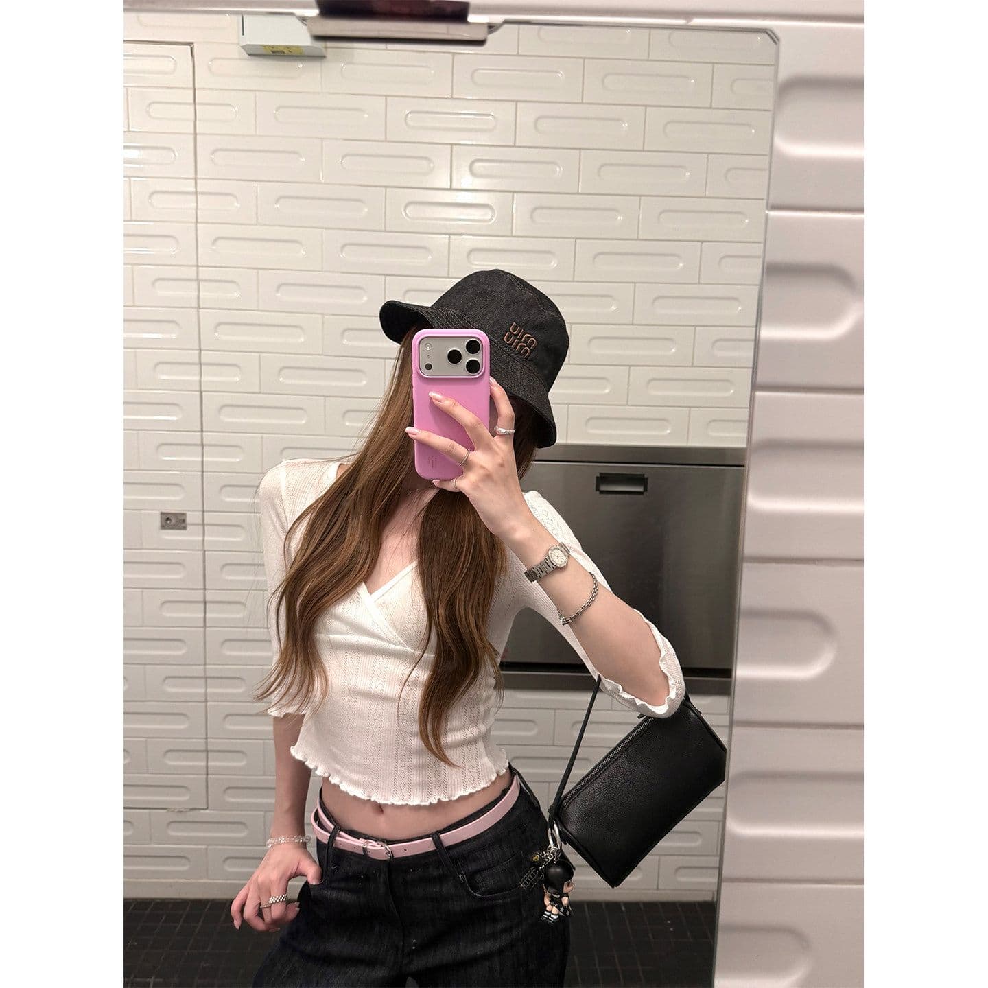 문단 친구 면 한 부서 부드러운 십자가 칼라 웨이브 측면 몸매 가꾸기 중간 소매 맨위 여성 여름 허리 수축 V넥 작은 대중 짧은 맨위 상세 이미지 4
