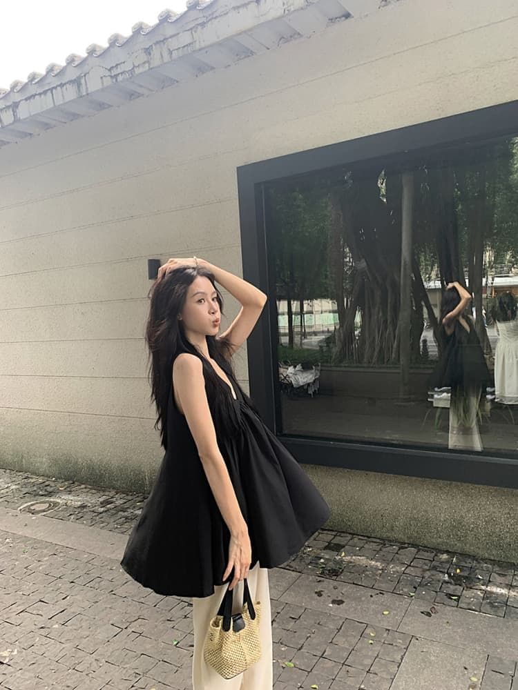 원본 원단 고급 센스 V넥 조끼 여성 여름 한 부서 루즈핏 슬림해 보이는 표지 배 인형 셔츠 맨위 상세 이미지 6