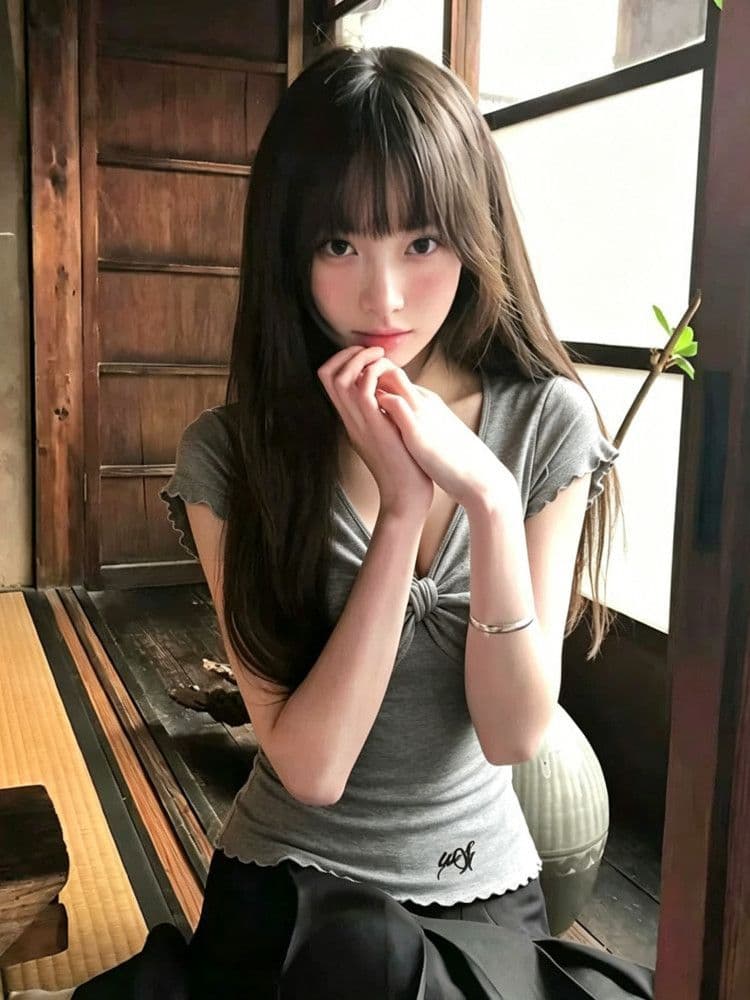 사람들 면 모달 1 1 와 사고 방식 260 그램 회색 V넥 여름 출퇴근 비틀림 반팔 여성 핫걸 맨위 상세 이미지 2