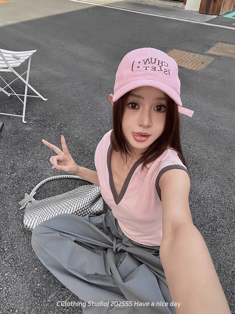 40 1 1 좋은 면 210 그램 한 부서 배색 V넥 티셔츠 여성 디자인 센스 작은 대중 몸매 가꾸기 맨위 상세 이미지 5