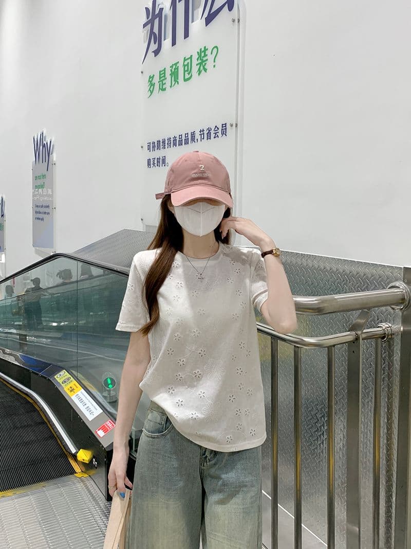 얼음 차가운 눈꽃 면 65 면 반팔 티셔츠 여성 여름 새로운 긍정적 인 어깨 한 부서 디자인 센스 라운드 넥 맨위 상세 이미지 5