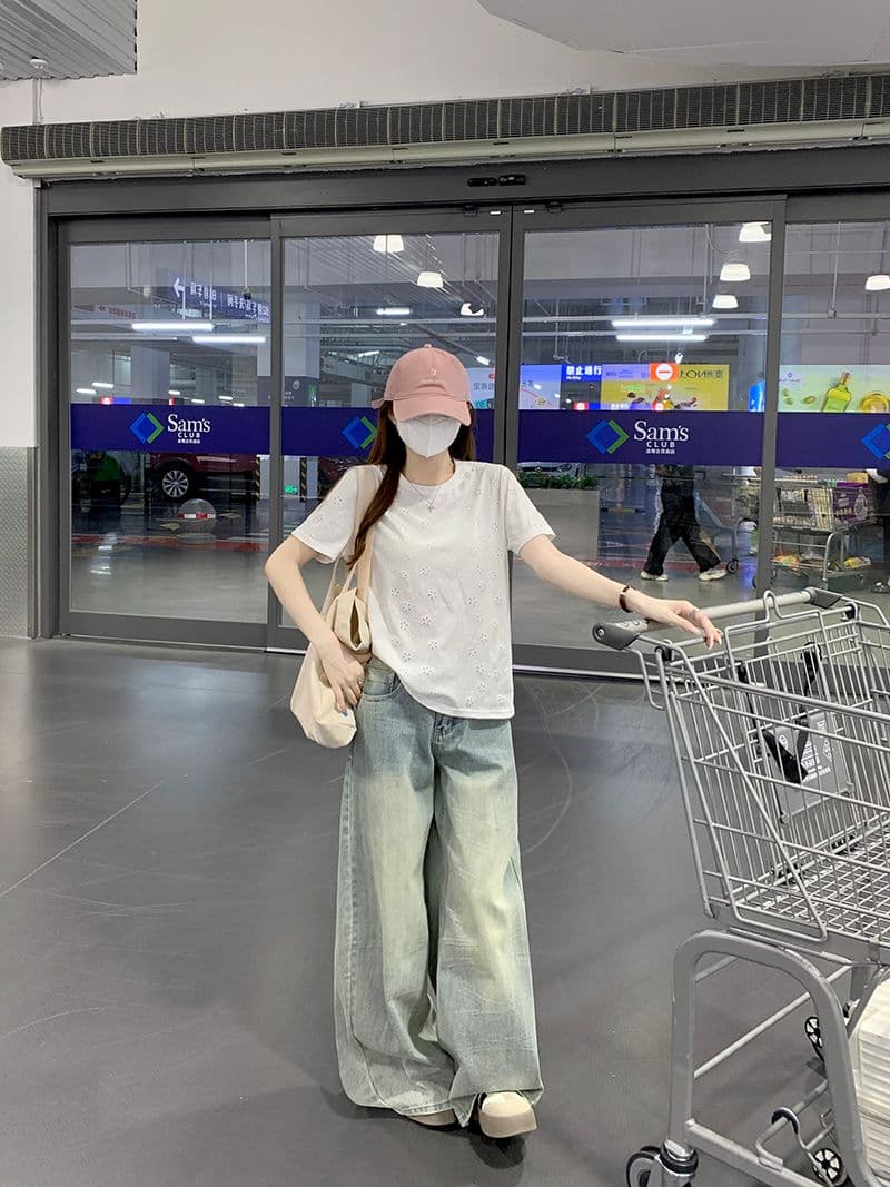 얼음 차가운 눈꽃 면 65 면 반팔 티셔츠 여성 여름 새로운 긍정적 인 어깨 한 부서 디자인 센스 라운드 넥 맨위 상세 이미지 9