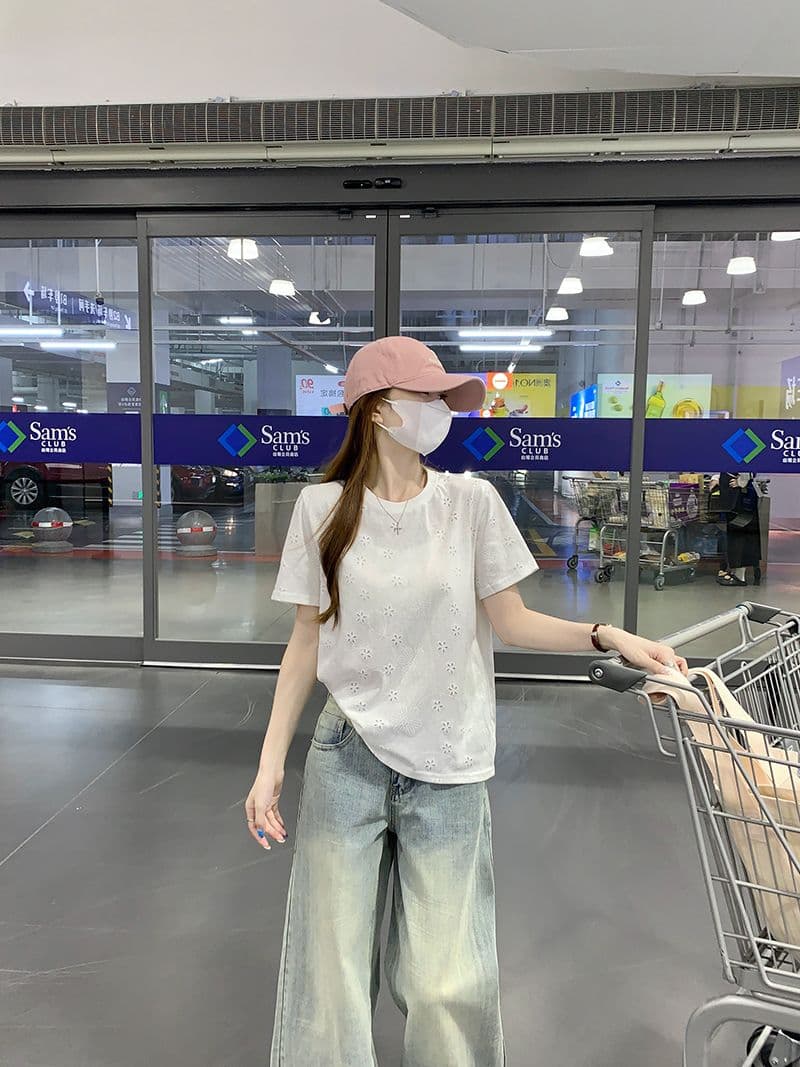얼음 차가운 눈꽃 면 65 면 반팔 티셔츠 여성 여름 새로운 긍정적 인 어깨 한 부서 디자인 센스 라운드 넥 맨위 상세 이미지 10