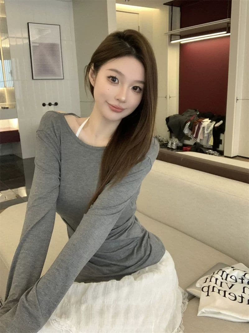 원본 원단 것 순수한 욕망 핫걸 바람 섹시함 백리스 긴팔 티셔츠 여성 작은 대중 몸매 가꾸기 스트랩 꼬집기 허리 블라우스 상세 이미지 7