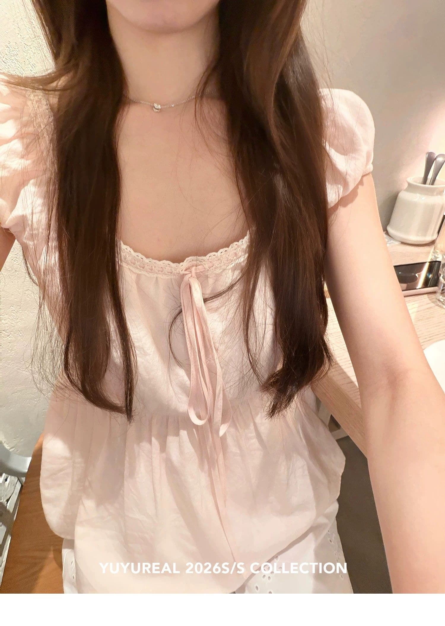 플러그 웨스트 리 아시아 인 낭만주의 레이스 레이스 주간 실크 라미 작은 맨위 여성 의류 u 칼라 반팔 상세 이미지 11